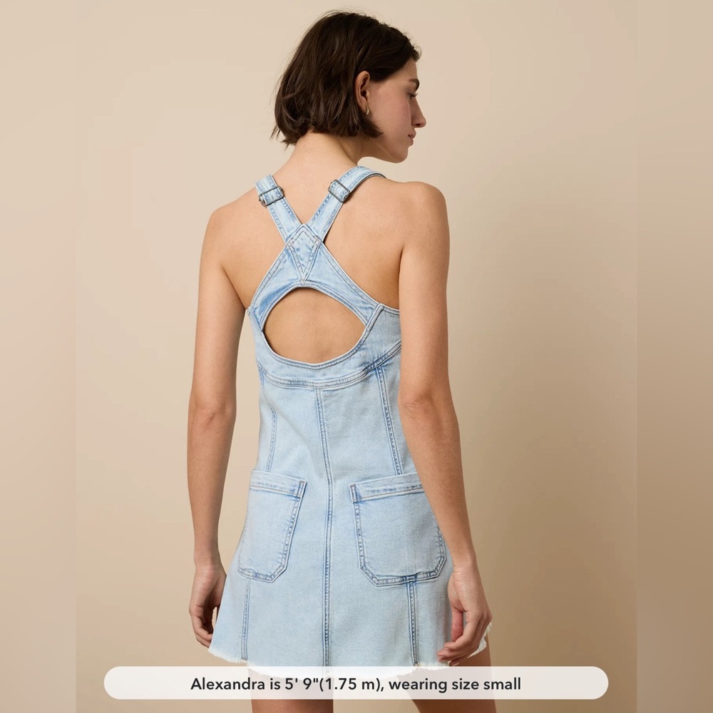 🆕 Light Wash Denim Fit & Flare Mini Dress with Adjustable Shoulder Straps - Picture 8 of 14